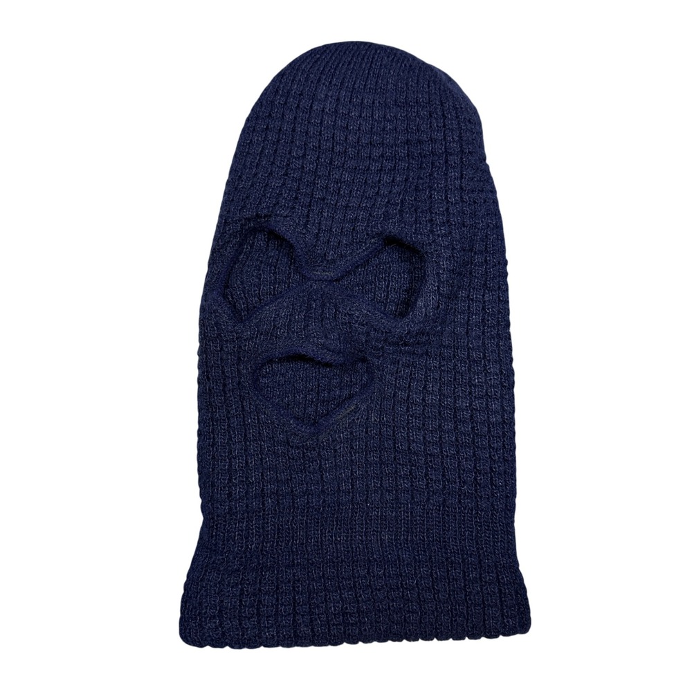 Vintage 80s Navy Blue Knit Balaclava 3 Hole Ski Mask Winter Beanie Hat Mens‎